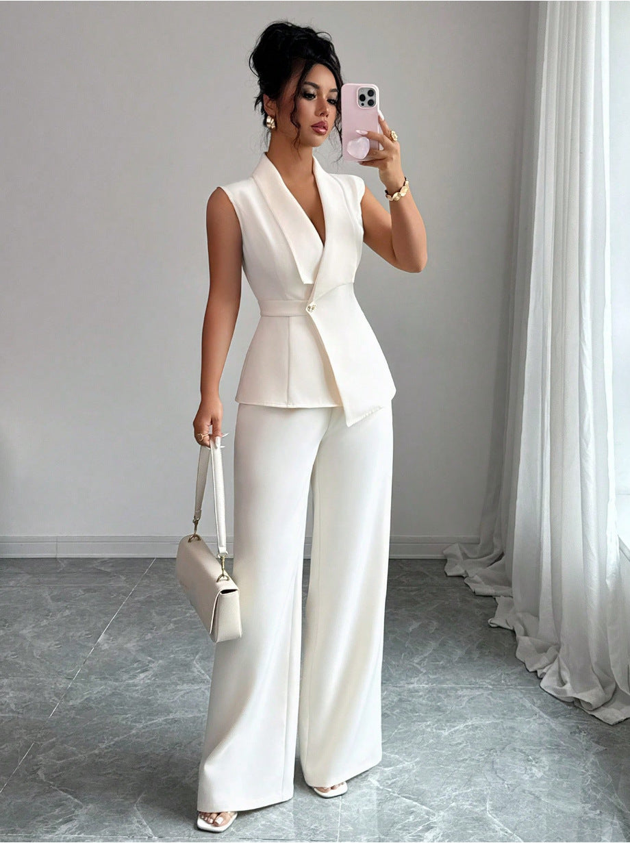 Sleeveless Blazer And Straight-leg Pants Two-piece Set