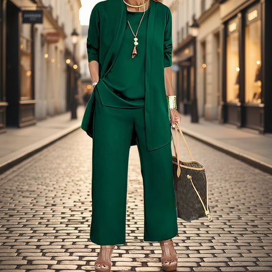Women's Plus Size Casual 3-Piece Set Open Front Cardigan Sleeveless Vest Pants Solid Color Lounge Set CJ US