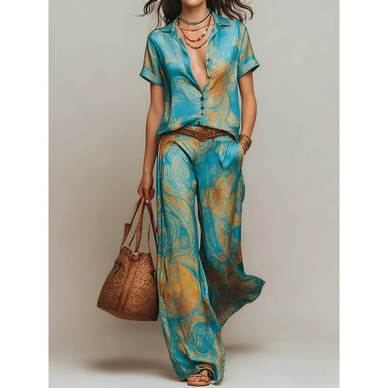 Cross-border Amazon Fashion Casual Elegant Resort Two-Piece Set