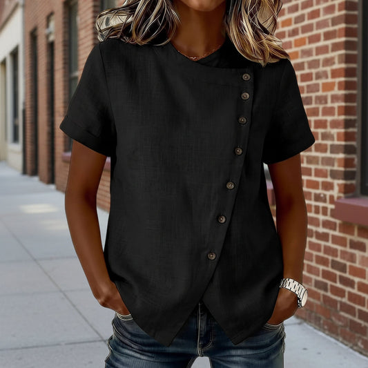 Women's Cross-Neckline Asymmetrical Hem Top – 7 Colors