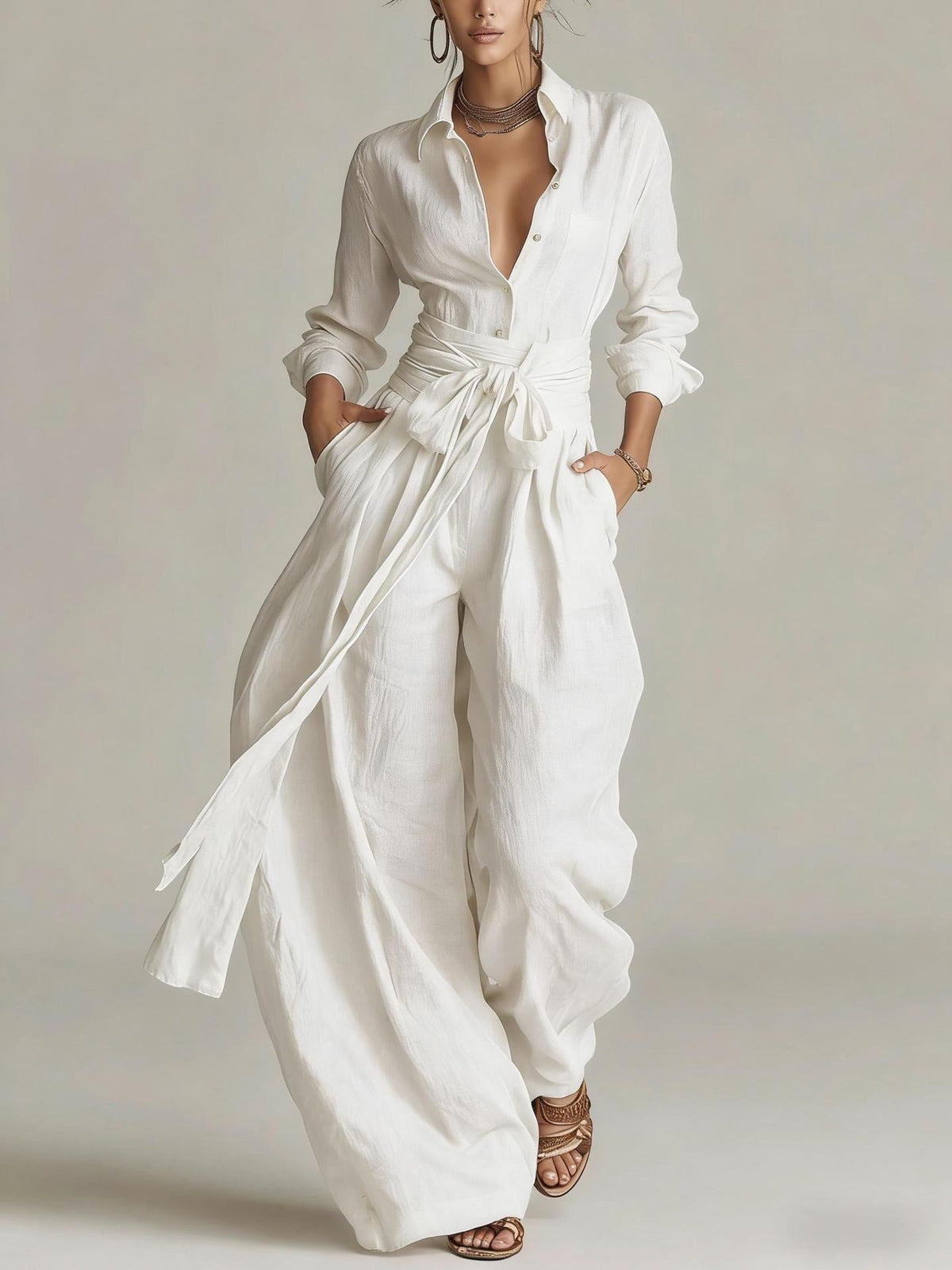 Solid-color High-waisted Short-sleeve Pants Fashion Casual Set