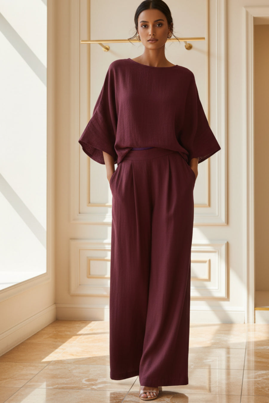 Womens Fashionable And Elegant Flared-Sleeve Linen Suit