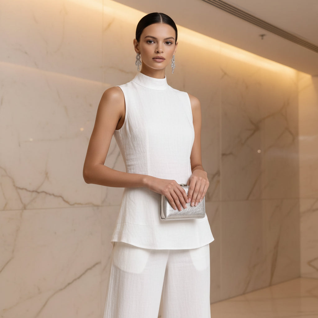 Solid color sleeveless pants set
