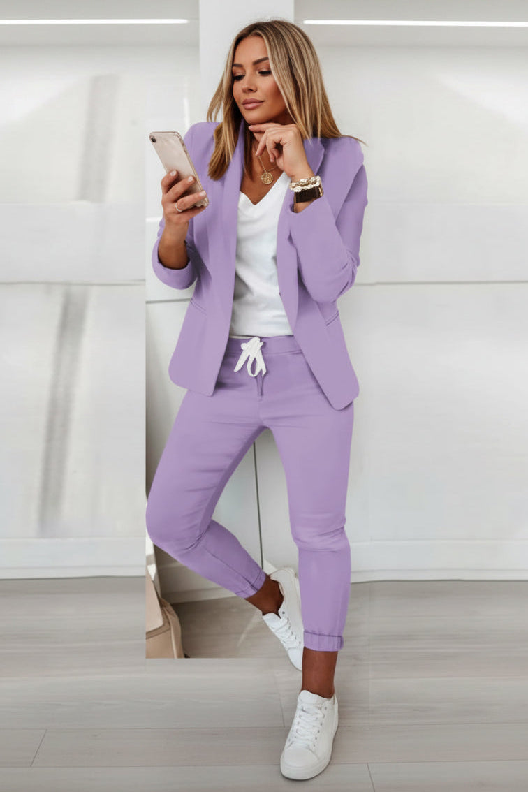 Women's Lapel Blazer & Drawstring Trousers OL Suit – 12 Colors