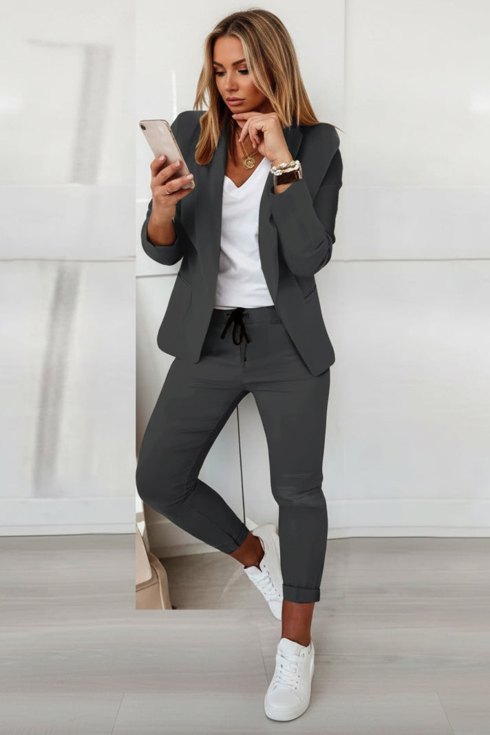 Women's Lapel Blazer & Drawstring Trousers OL Suit – 12 Colors