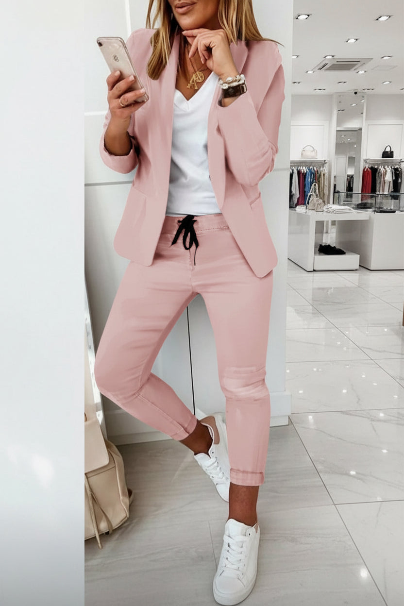 Women's Lapel Blazer & Drawstring Trousers OL Suit – 12 Colors