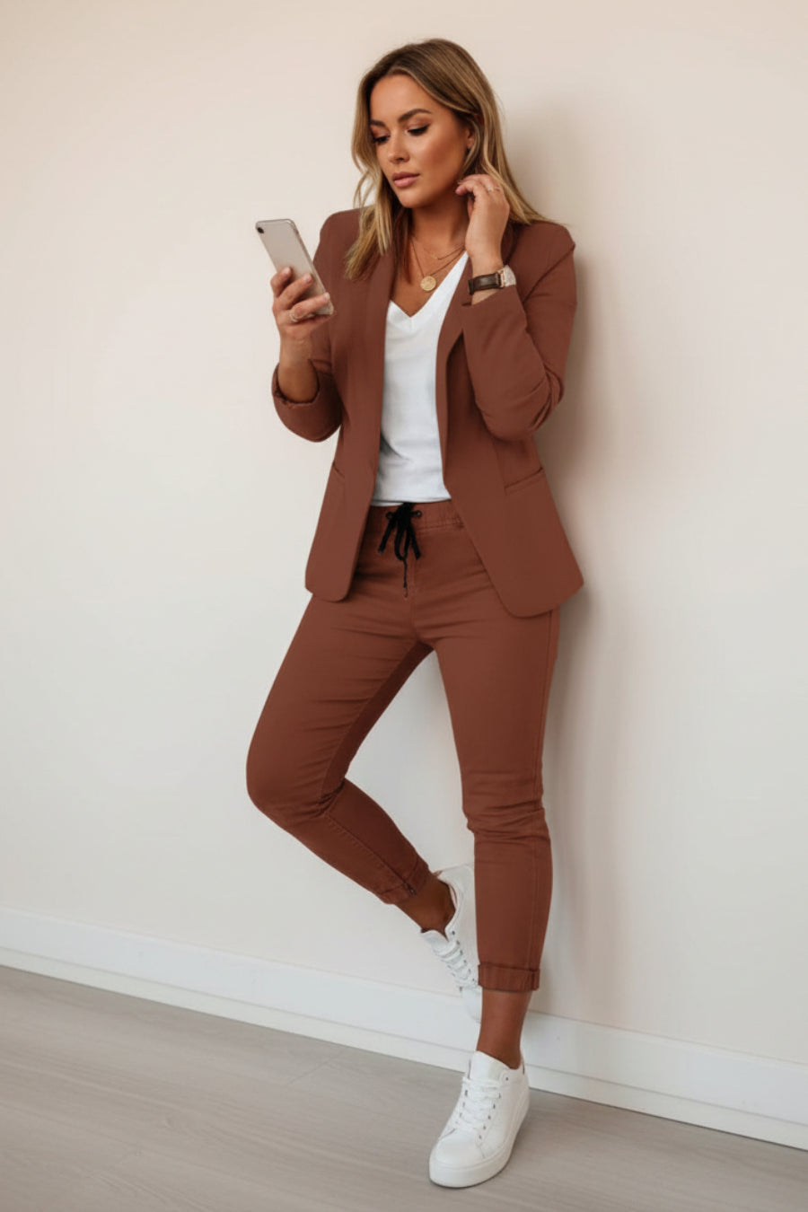 Women's Lapel Blazer & Drawstring Trousers OL Suit – 12 Colors