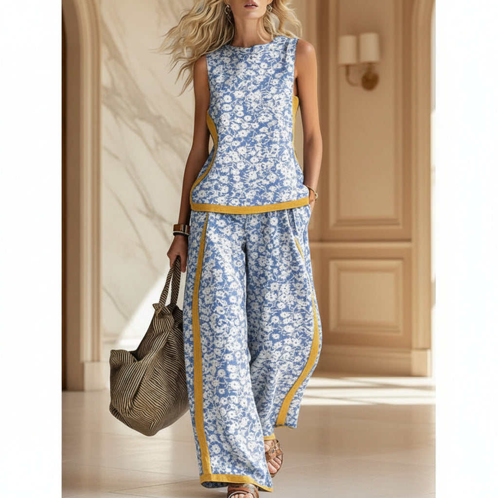 Printed Retro Casual Top Set 