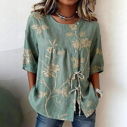 Women's Floral 3D Print Pullover Top – Loose Fit Elegant Casual S to 3XL