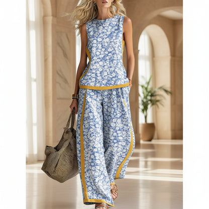Printed Retro Casual Top Set 