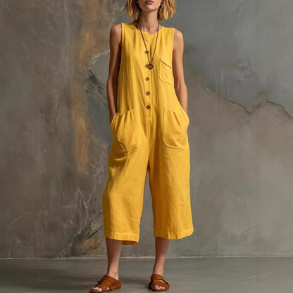 Women's Retro Sleeveless Wide-Leg Cropped Jumpsuit