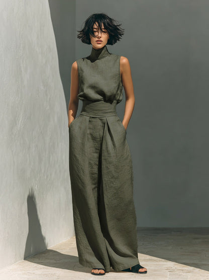 Women’s Two-Piece Set – Sleeveless Top & Wide-Leg Pants