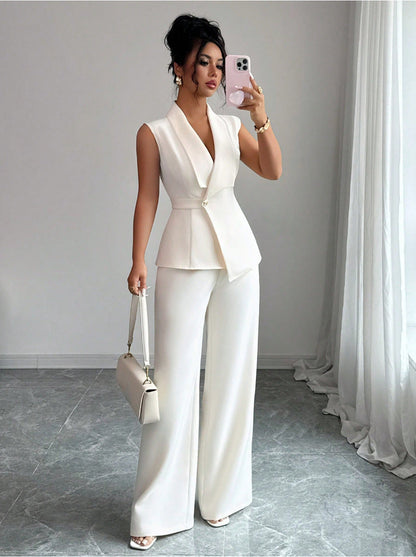Women's Sleeveless Blazer & Straight-Leg Pants Two-Piece Set