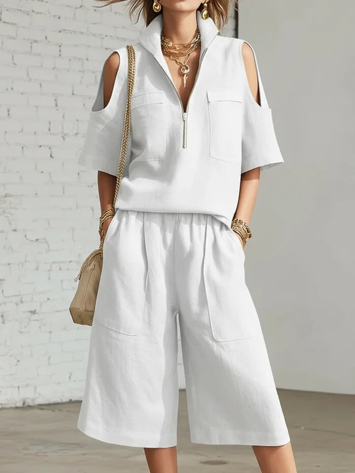 Short-Sleeve Shirt & Loose Shorts Two-Piece Set | Casual