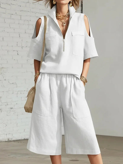 Short-Sleeve Shirt & Loose Shorts Two-Piece Set | Casual
