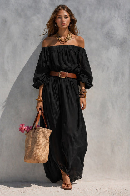 Womens Boat-Neck Sleeveless Casual Cotton-Linen Maxi Dress 