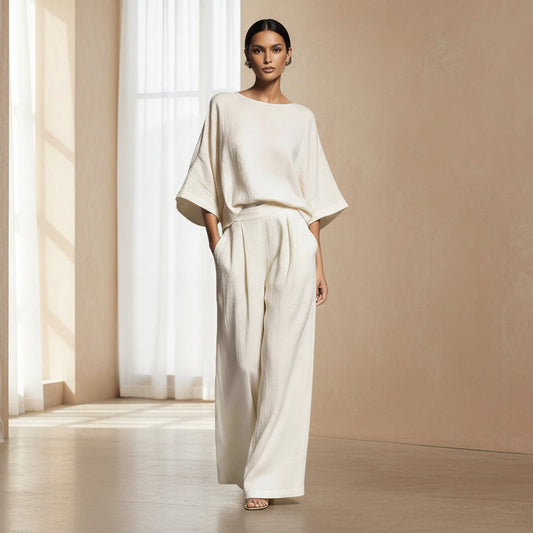Womens Fashionable And Elegant Flared-Sleeve Linen Suit 