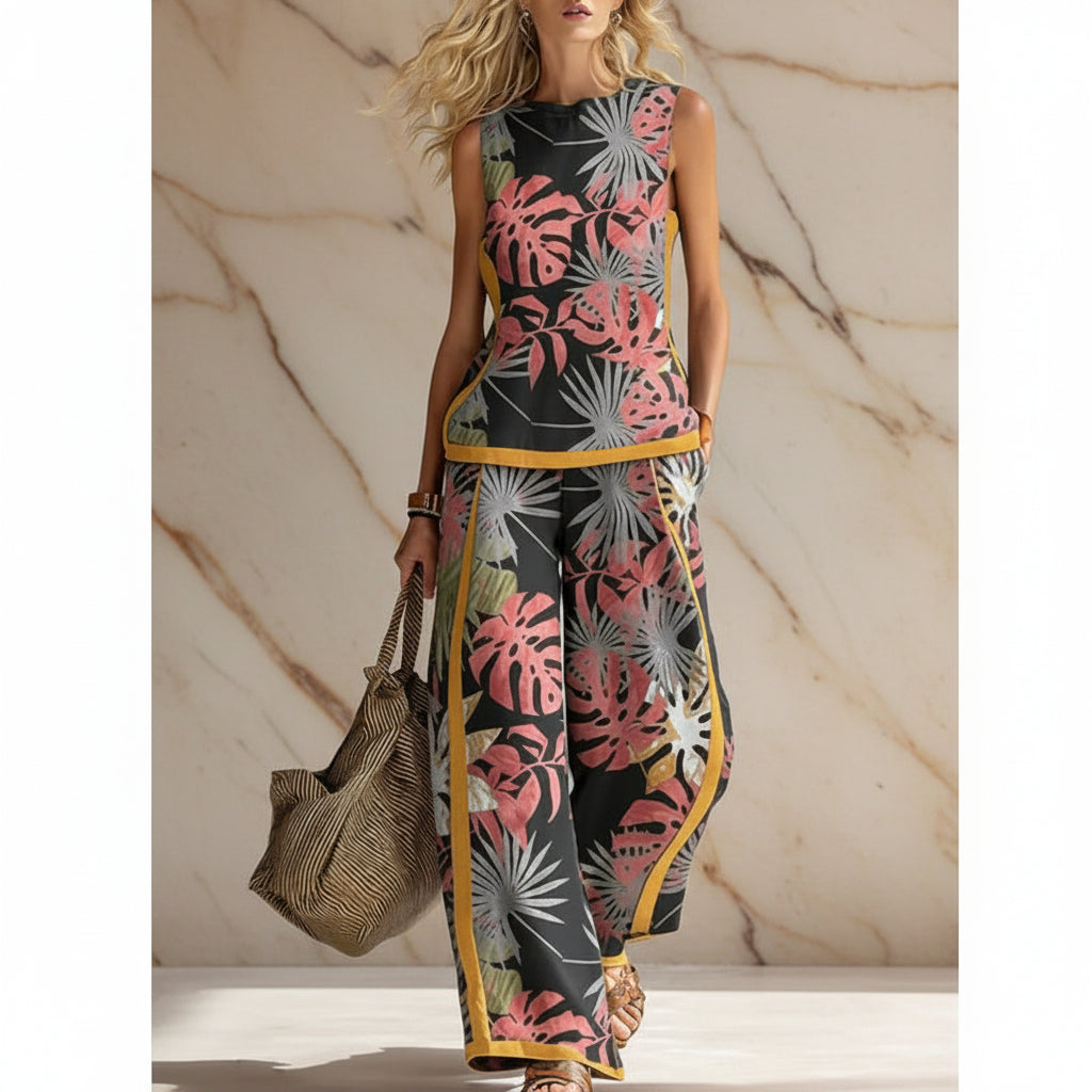 Printed Retro Casual Top Set 