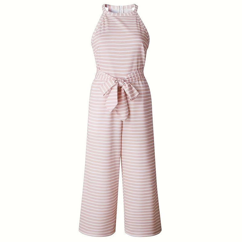 Casual Striped Jumpsuits Summer Cap Sleeve Wide Leg Jumper CJ US