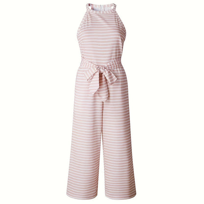 Casual Striped Jumpsuits Summer Cap Sleeve Wide Leg Jumper CJ US
