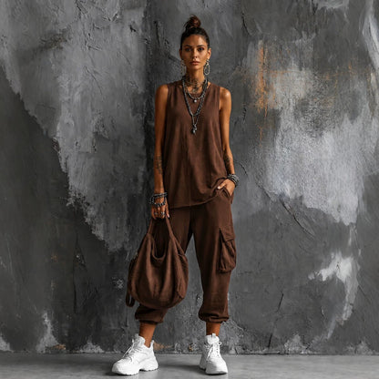 Women's Sleeveless Tank Top & Cropped Ankle Pants Set