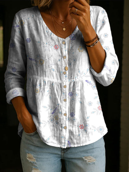 Women's Plus-Size Printed Cardigan – Boho Loose Fit 3/4 Sleeve Top