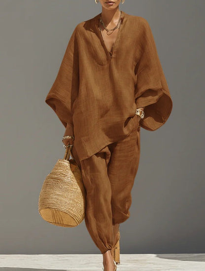 Women’s Casual Solid Color Two Piece Shirt Set