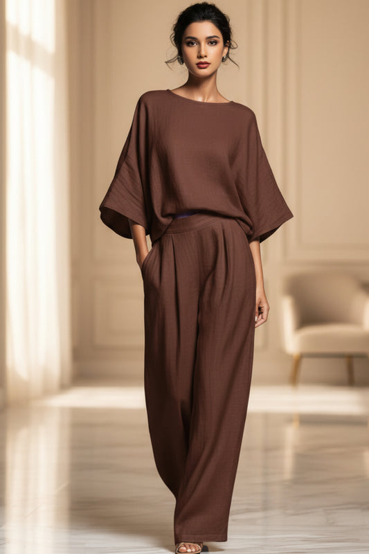 Womens Fashionable And Elegant Flared-Sleeve Linen Suit 