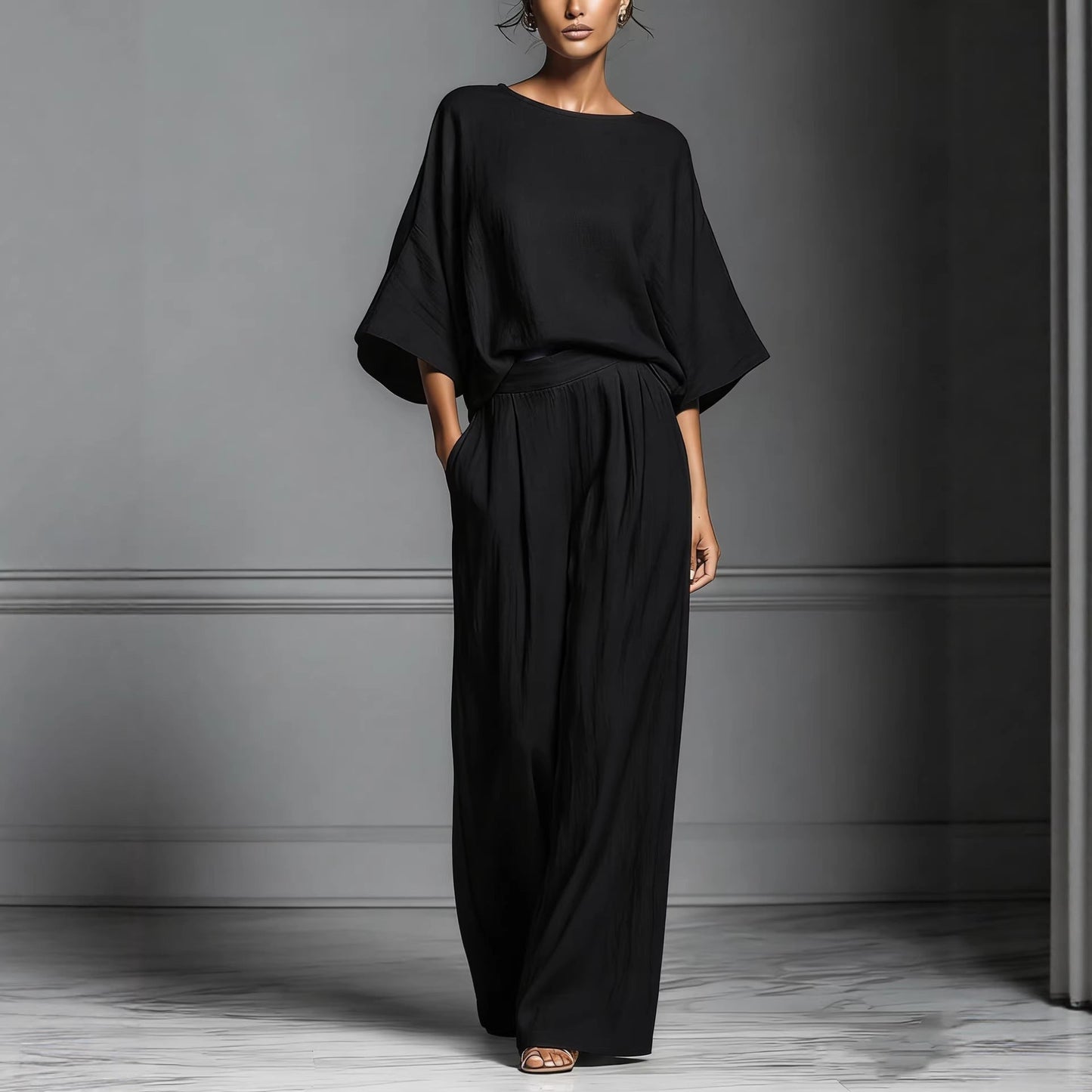 Women’s Flared-Sleeve Linen Suit Two Piece Set