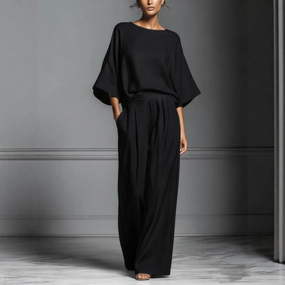 Women’s Flared-Sleeve Linen Suit Two Piece Set