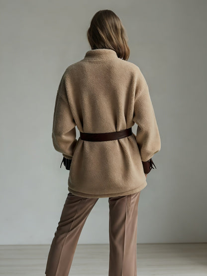 Women’s Vintage PU Leather Jacket – Lamb Fur Lined Autumn Winter Coat