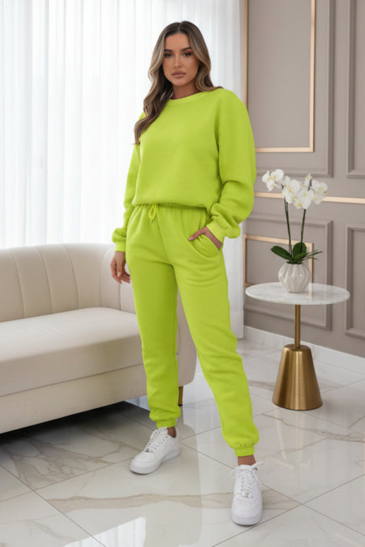 👚 Women's Solid Color Round Neck Pullover Sweatshirt & Pants Set FitiqueFit