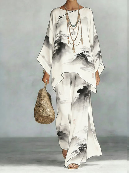 Floral Print Bamboo Linen Two-Piece Set