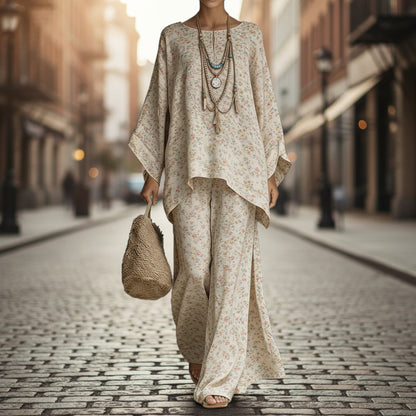 Floral Print Bamboo Linen Two-Piece Set
