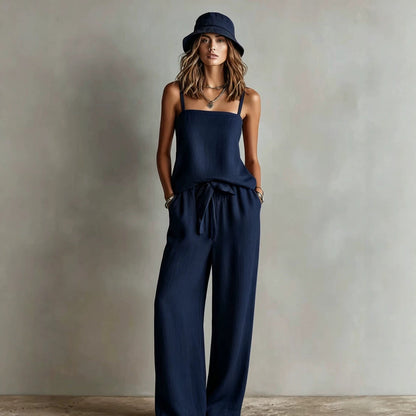 Women's Spaghetti Strap Cami Top & Wide-Leg Pants Two-Piece Set