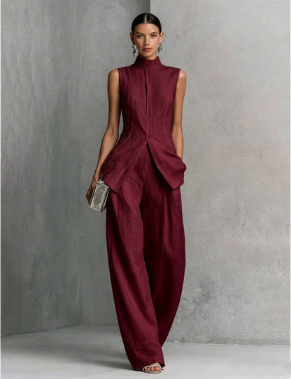 Women's Solid Color Sleeveless Top & Long Pants Two-Piece Set – 4 Colors XS–XXL