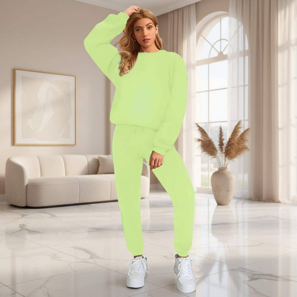 👚 Women's Solid Color Round Neck Pullover Sweatshirt & Pants Set FitiqueFit
