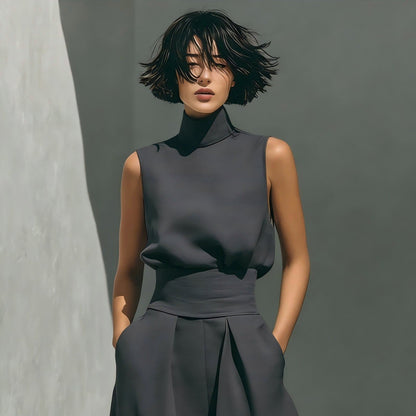 Women’s Two-Piece Set – Sleeveless Top & Wide-Leg Pants