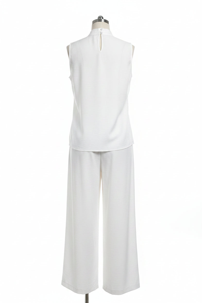 Women's Linen-Style Two-Piece Set – V-Neck Top & Wide-Leg Pants