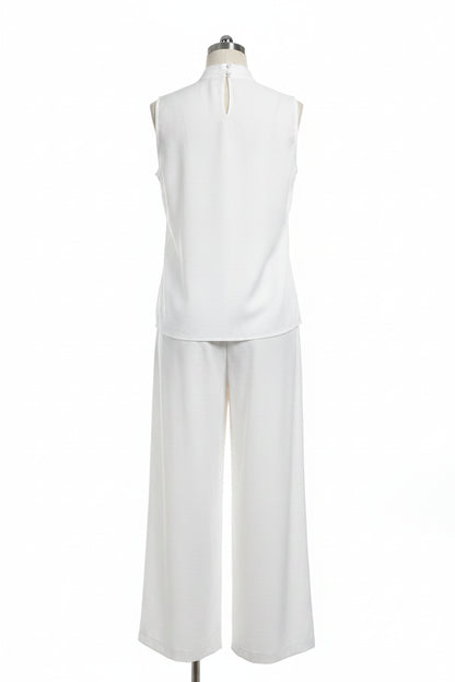Women's Linen-Style Two-Piece Set – V-Neck Top & Wide-Leg Pants