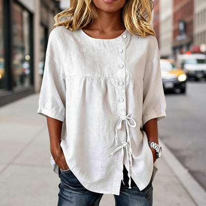 Women's Lace-Up Button Shirt – 3/4 Sleeve Asymmetric