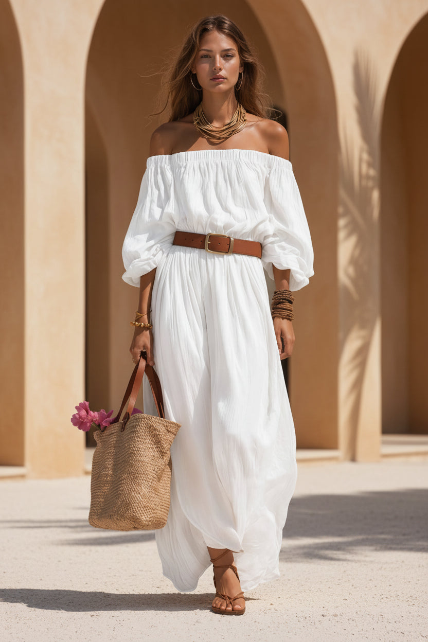 Womens Boat-Neck Sleeveless Casual Cotton-Linen Maxi Dress 