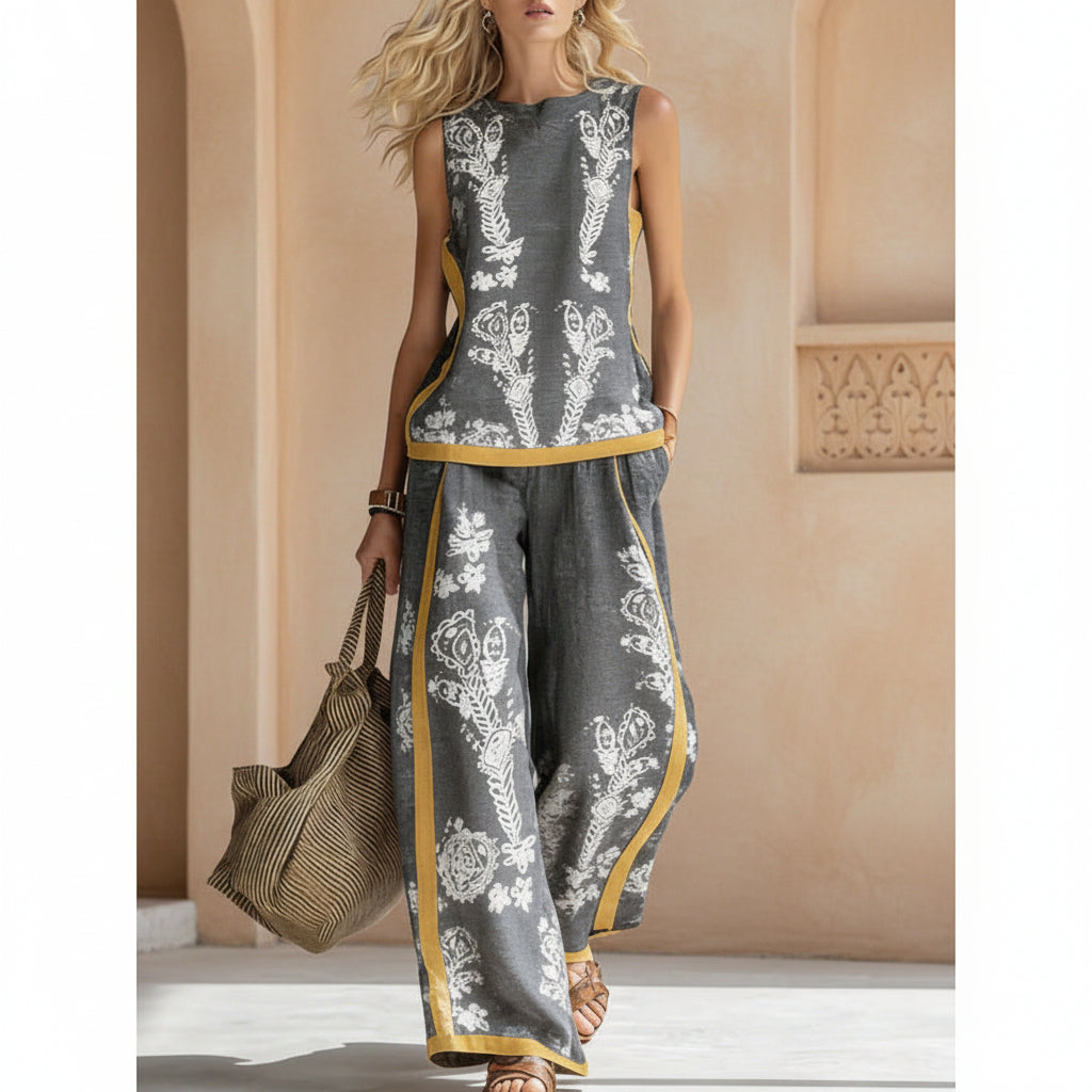 Printed Retro Casual Top Set 