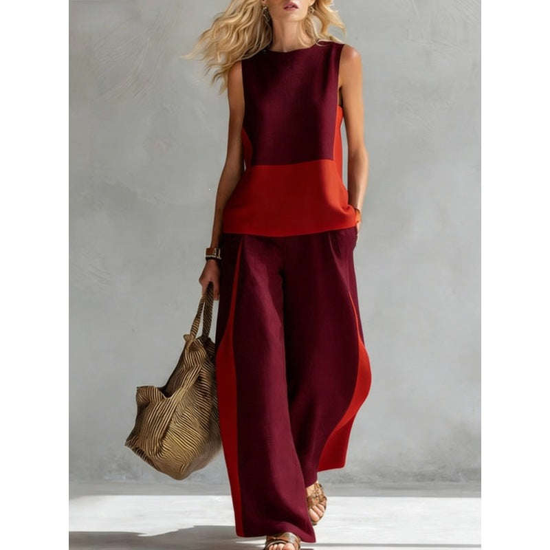 Printed Retro Sleeveless Top & Wide-Leg Pants Set | 12 Prints S–5XL