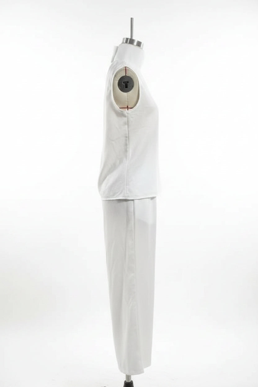 Women's Linen-Style Two-Piece Set – V-Neck Top & Wide-Leg Pants