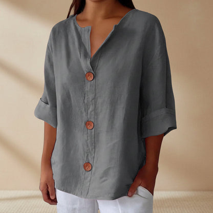 Women's V-Neck Buttoned Blouse