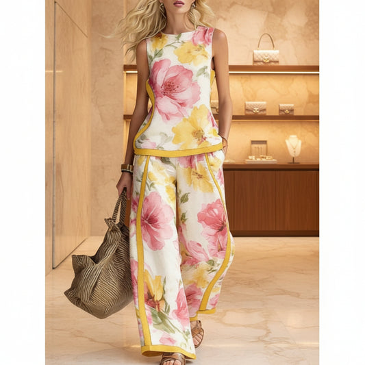 Printed Retro Casual Top Set 