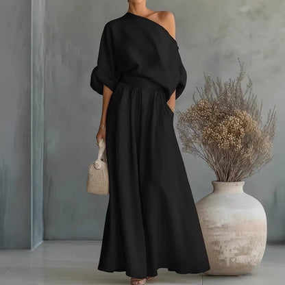 Cropped Off-shoulder Top And Pants Two-piece Set 