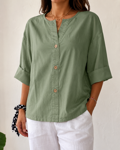Women's V-Neck Buttoned Blouse