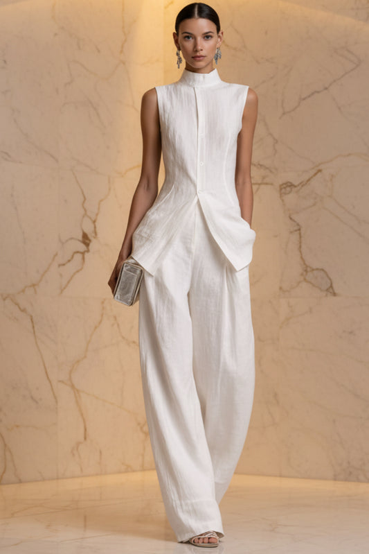Solid color sleeveless pants set 